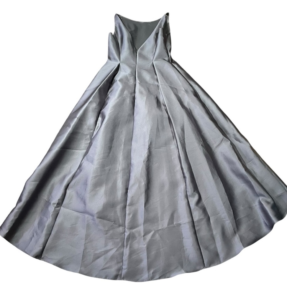 Adrianna Papell Pewter Grey Mikado Hi-Lo Gown sz 8 - Picture 6 of 14